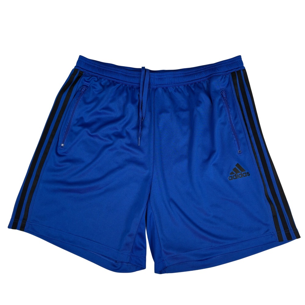 Adidas‎ Mens Aeroready Training Shorts Blue Black 3-Stripe XL Zipper Pockets